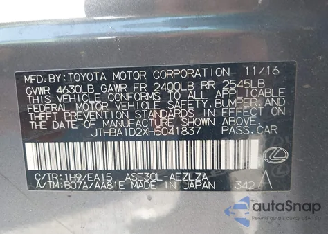 2017 Lexus Is 200T z USA, uszkodzony, nr VIN JTHBA1D2XH5041837